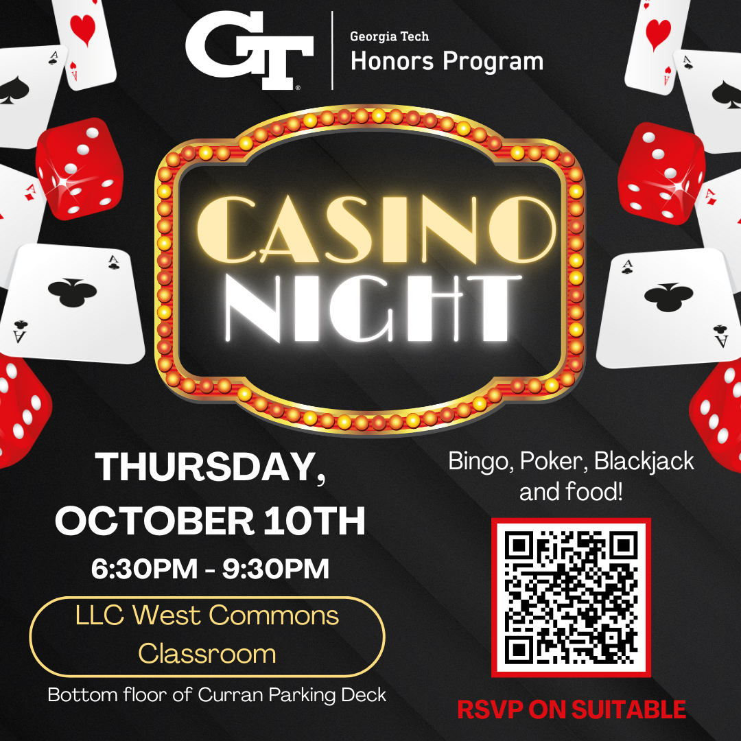A flyer to promote the Honors Casino Night on October 10th, 2024. A flyer to promote the Honors Casino Night on October 10th, 2024. 