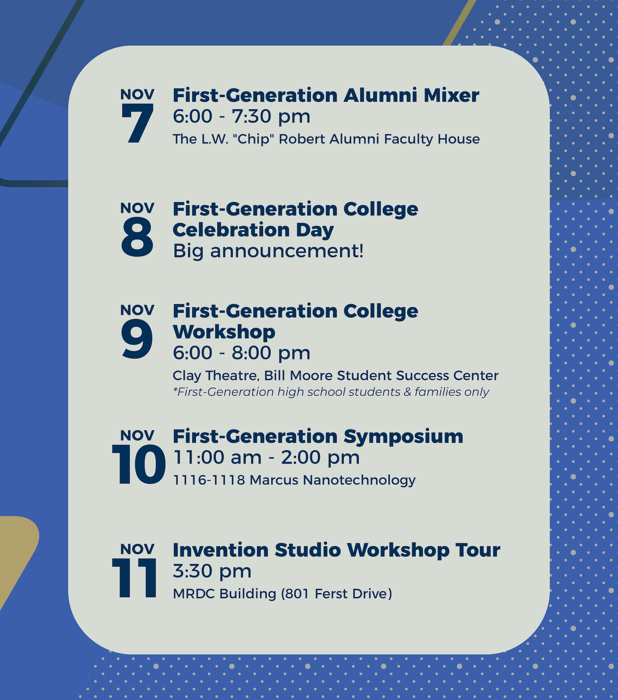 First-Gen college celebration week schedule of events