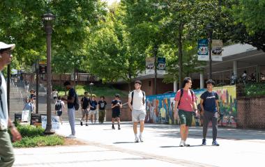 Students walking on Skiles Walkway. 