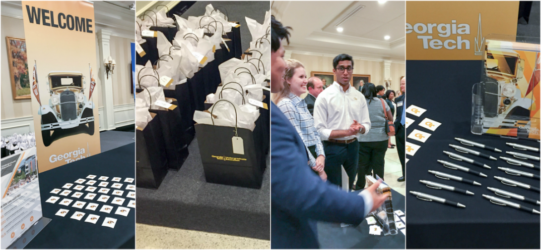 Students at a table with marketing materials